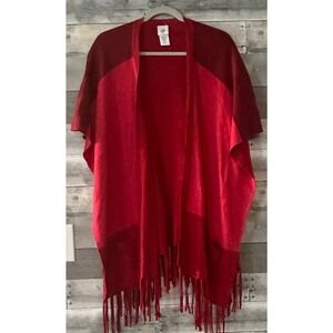 Cabi #3841 Colorblock Fringe Wrap Poncho Sweater Cape Open Front XS/S